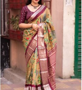 Soft Slub Silk Saree With Zari Woven Border.