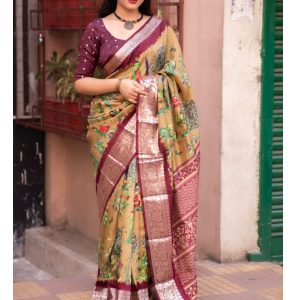 Soft Slub Silk Saree With Zari Woven Border.