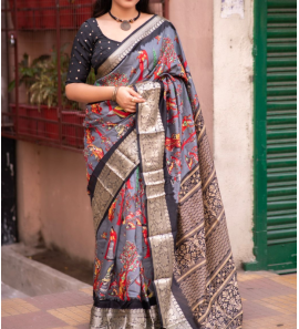 Soft Slub Silk Saree With Zari Woven Border.