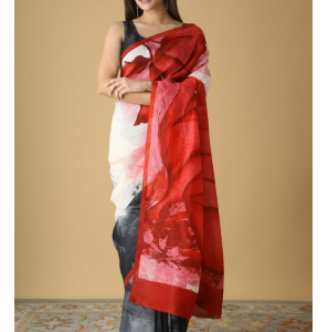 Soft Pure Linen Saree With Digital Print.