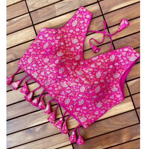 New Flower Copper Jari Blouse With Silver Jari Touch Up 