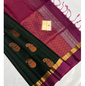 Pure Silk Black Saree With Purple Border Pure Silk Black Saree With Purple Border