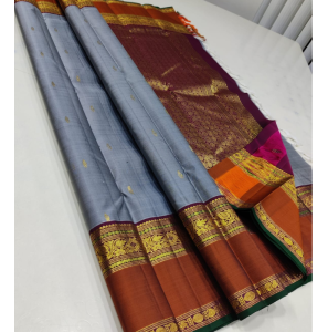 Pure Kanchipuram Handwoven Silk Saree In Grey