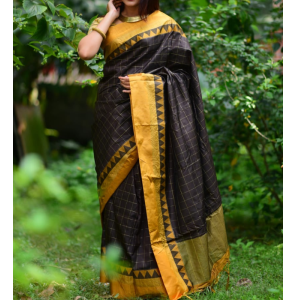 Soft Raw Silk Saree With Contrast Temple Woven Border 