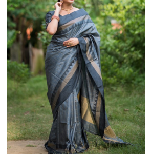 Soft Raw Silk Saree With Contrast Temple Woven Border 