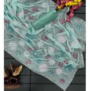 Pure Georgette Sequence Sarees With Blouse