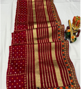 Vichitra Silk Embroidered Saree With Blouse