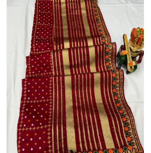 Vichitra Silk Embroidered Saree With Blouse