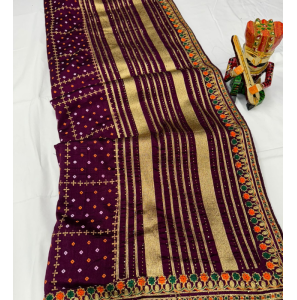 Pure Vichitra Silk Saree With Khadi Print 