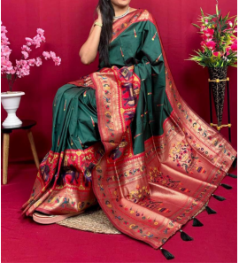 Soft Kanchivaram Patola Pethani Silk Saree In Green