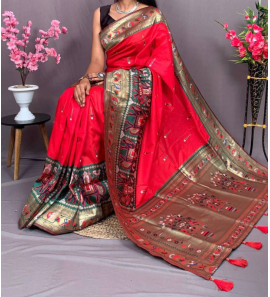 Soft Kanchivaram Patola Pethani Silk Saree In Red