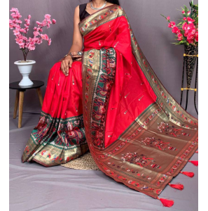 Soft Kanchivaram Patola Pethani Silk Saree In Red