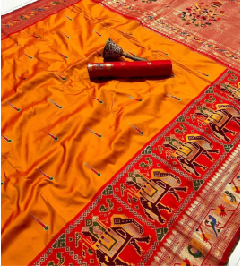 Soft Kanchivaram Patola Pethani Silk Saree In Orange