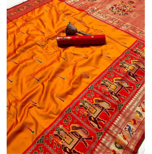 Soft Kanchivaram Patola Pethani Silk Saree In Orange