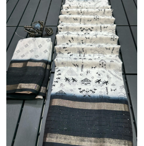 White Crape Silk Saree With All Over Design 