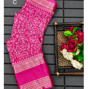 Beautiful Soft Pure Dola Silk Saree With Warli Digital Print 