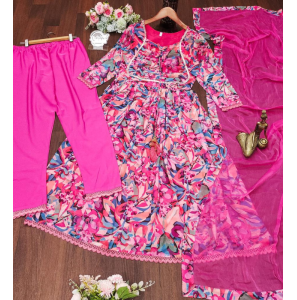 Elegant Printing Anarkali Gown In Pink