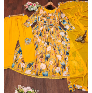 Elegant Printing Anarkali Gown In Yellow