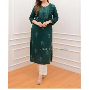 Beautiful Rayon Cotton Kurti In Green