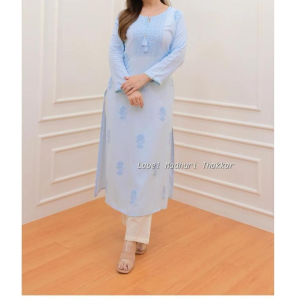 Beautiful Rayon Cotton Kurti In Sky Blue