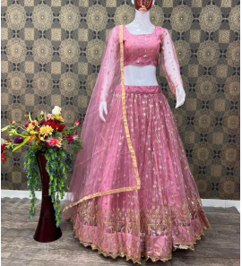 Fancy Net Lehenga-Choli With Dupatta