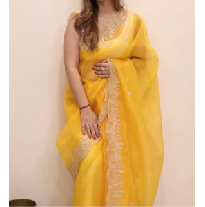Soft Organza Silk Saree With Silver Zalar On Pallu