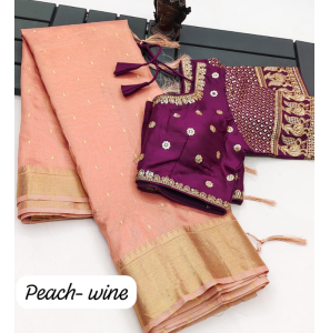 Soft Tussar Silk Saree In Peach Wine