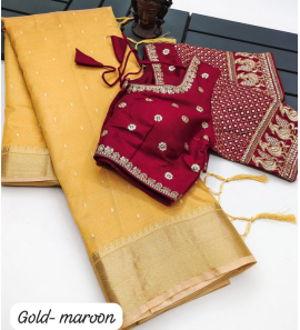 Soft Tussar Silk Saree In Gold Maroon