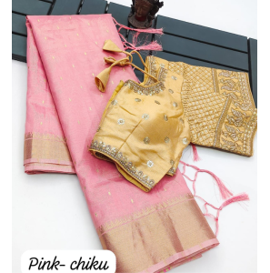 Soft Tussar Silk Saree In Pink Chiku