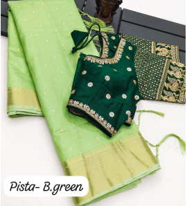 Soft Tussar Silk Saree In Pista Green