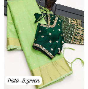 Soft Tussar Silk Saree In Pista Green