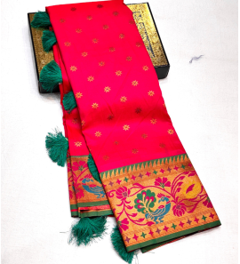 Lotus Peacock Brocade Paithani Saree