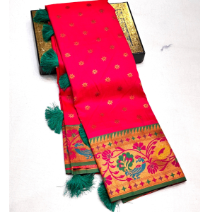 Lotus Peacock Brocade Paithani Saree