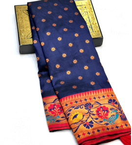 Lotus Peacock Brocade Paithani Saree