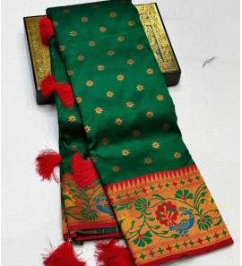 Lotus Peacock Brocade Paithani Saree