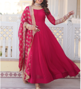 Same Colour Faux Blooming Gown With Dupatta 