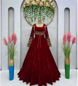 New Velvet Gown With Sequence Work