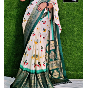 New Soft Pure Dola Silk Ikkat Digital Print Saree
