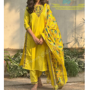 Yellow Handloom Embroidery Suit Set