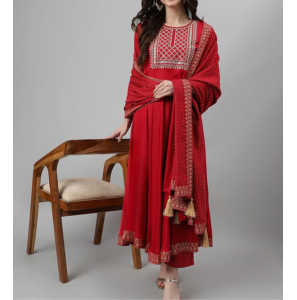 Fancy Rayon Kurti-Plazzo And Bandhani Print Dupatta