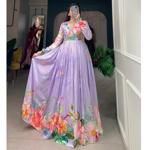  Beautiful Tussar Silk Gown With Floral Print