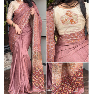Beautiful Digital Print Saree With Handmade Khatha Work