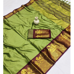Pure Mercerised Cotton Silk Saree In Pista Green