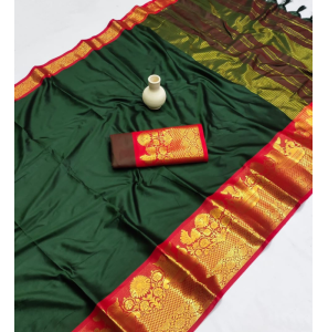 Party Wear Cotton Silk Sarees In Green
