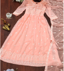 New Georgette Chikankari Gown With Dupatta 