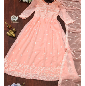 New Georgette Chikankari Gown With Dupatta 