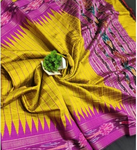 Stunning Pure Raw Silk Saree With Temple Ikkat Border