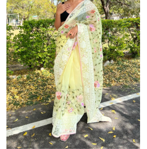Pure Organza Silk Saree With Viscos Thread Work