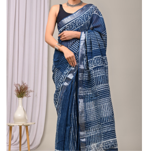 Awesome Pure Linen Saree With Blouse