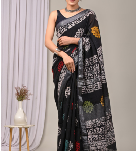 Stunning Pure Linen Saree In Black